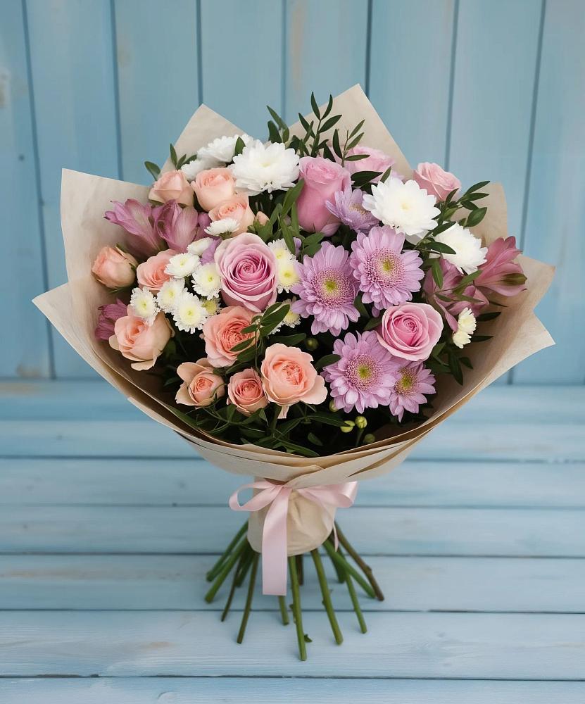 Букет цветов из: Хризантемы, Розы и Альстромерии в Гряды