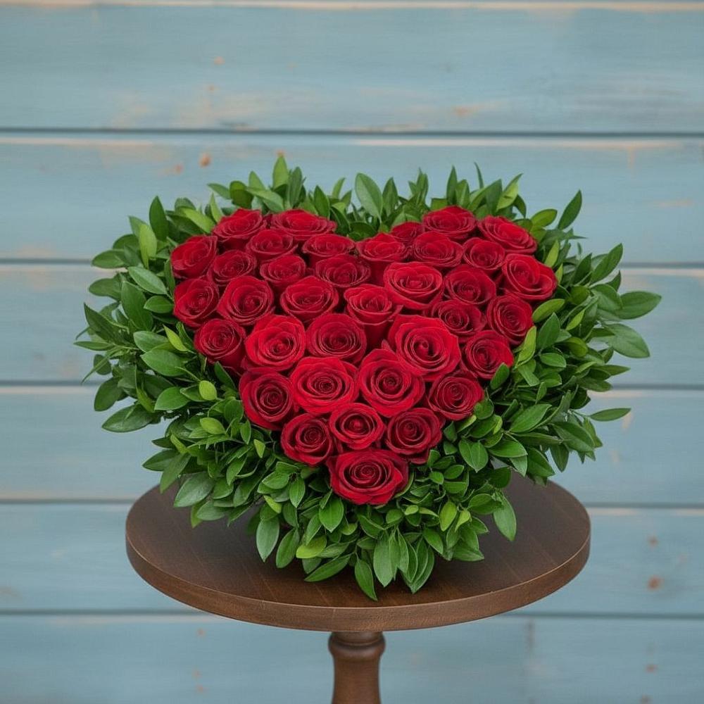 Цветочная композиция из Розы в виде сердца в Гряды