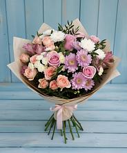 Букет цветов из:  Хризантемы, Розы и Альстромерии в Гряды