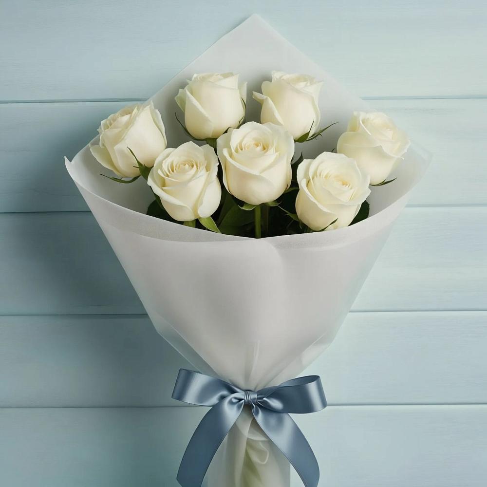 Букет 7 Белых роз Эдлесс Лав в Гряды